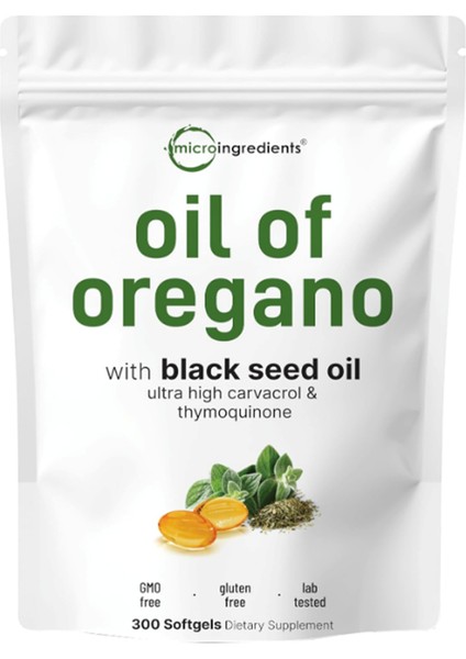 Micro Ingredients Oil Of Oregano 300 Softgels Black Seed Oil 4x Strength Carvacrol Thymoquinone Plant Based Non-Gmo.