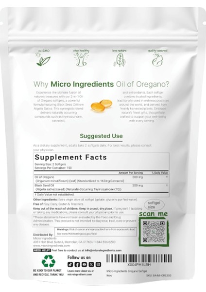 Micro Ingredients Oil Of Oregano 300 Softgels Black Seed Oil 4x Strength Carvacrol Thymoquinone Plant Based Non-Gmo. - Görsel 2