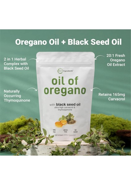 Micro Ingredients Oil Of Oregano 300 Softgels Black Seed Oil 4x Strength Carvacrol Thymoquinone Plant Based Non-Gmo. - Görsel 4