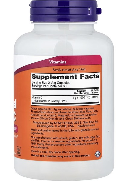 Now Foods Liposomal Vitamin C Immune & Collagen Support 120 Veg Caps - Image 2