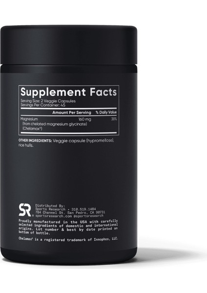 Sports Research Magnesium Glycinate Chelated 160MG - 90 Veggie Capsules - Abd - Görsel 2