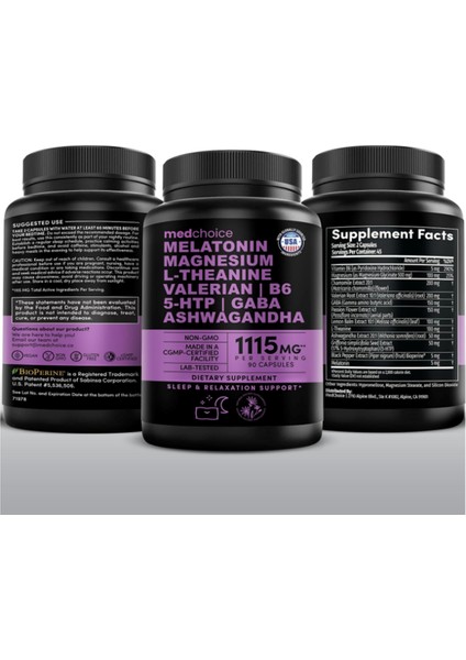 Medchoice Medchoıce Natural Magnesium Glycinate 500MG, L Theanine, Valerian Root, 5-Htp, 90 Capsul.abd - Görsel 2