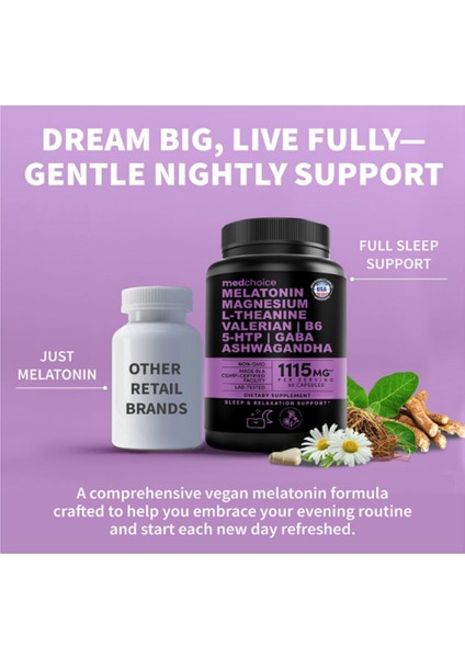 Medchoice Medchoıce Natural Magnesium Glycinate 500MG, L Theanine, Valerian Root, 5-Htp, 90 Capsul.abd - Görsel 4