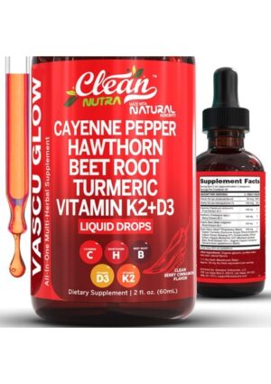 Clean Nutraceuticals Cayenne Pepper Drops Supplement Liquid 60 Ml, Hawthorn Berry, Vitamin D3 K2 Beet Root Powder, Ceylon Cinnamon, Turmeric Curcumin, Organic Panax Ginseng, Berberine Extract