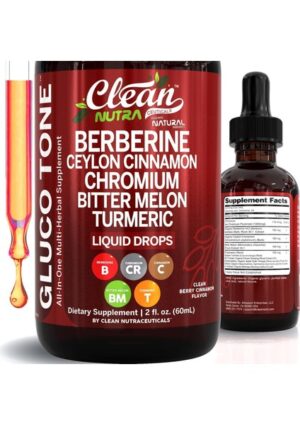 Clean Nutraceuticals Berberine With Ceylon Cinnamon Supplement Liquid Drops 60 Ml, Bitter Melon Extract, Glucomannan, Gymnema, Chromium, Turmeric, Organic Panax Ginseng, Moringa