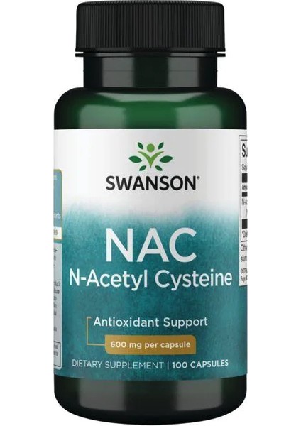 Swanson Premium Nac N-Acetyl Cysteine 600MG 100 Kapsül Antioxidant Destek İçin Yetişkinler