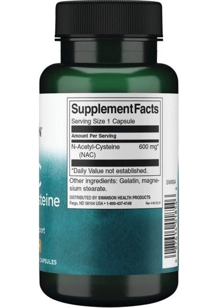 Swanson Premium Nac N-Acetyl Cysteine 600MG 100 Kapsül Antioxidant Destek İçin Yetişkinler - Görsel 2