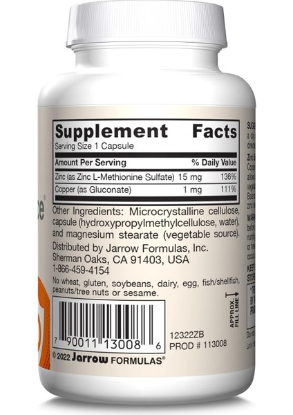 Jarrow Formulas Zinc Balance, 100 Veggie Capsules - Görsel 3