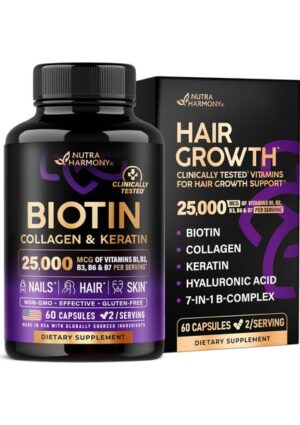 Nutra Harmony Hair Growth & Strength Support Vitamin,biotin,collagen,hyaluronic Acid,keratin,60 Caps