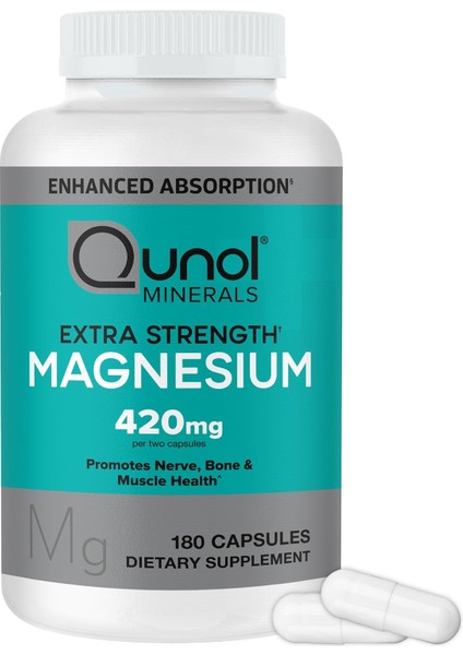 Qunol Magnesium Capsules 420MG, High Absorption Magnesium Supplement, 180 Kapsül