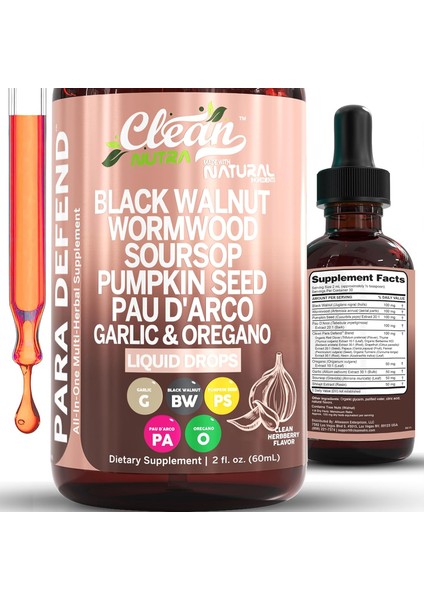 Clean Nutraceuticals Para Defend Wormwood Black Walnut Cleanse For Humans Drops Liquid Drops 60 ml