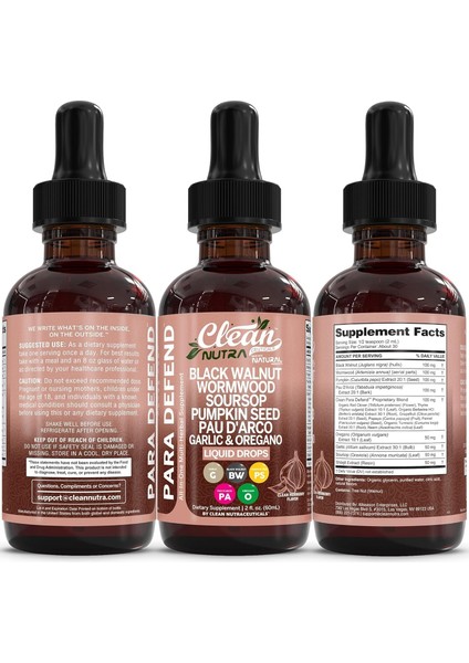 Clean Nutraceuticals Para Defend Wormwood Black Walnut Cleanse For Humans Drops Liquid Drops 60 ml - Görsel 3