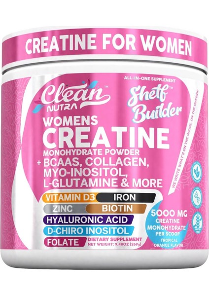 Clean Nutraceuticals Creatine For Women , Creatine Monohydrate + Bcaa Powder 270 Gram