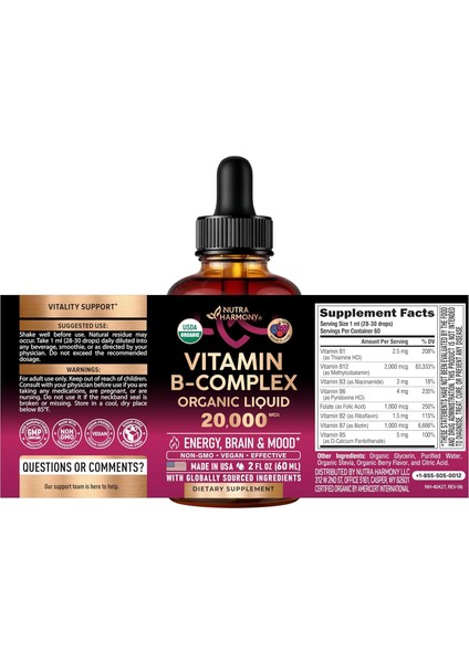 Nutra Harmony Organic Vitamin B-Complex Liquid Spray 8-In-1 60 ml - Görsel 2