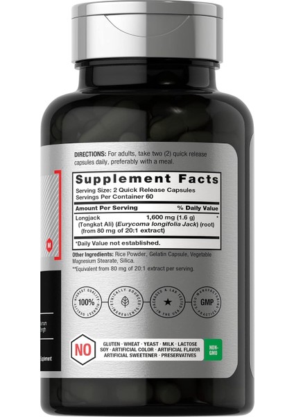 Horbaach Longjack Tong Ali For Men And Women · 120 Capsules · Extract Supplement · Maximum Strength Pills · Eurycoma Longifolia · Non-Gmo And Gluten Free - Görsel 2